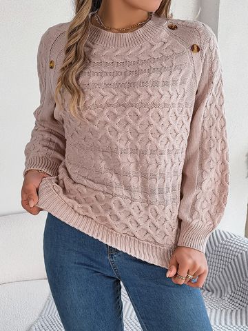 Women's Sweater Long Sleeve Sweaters & Cardigans Button Streetwear Solid Color