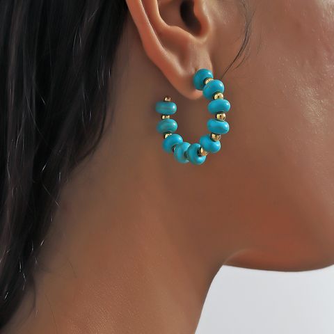 1 Pair Bohemian C Shape Turquoise Ear Studs