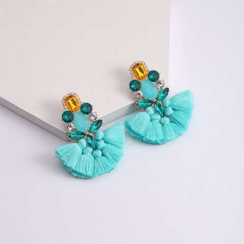 1 Piece Bohemian Flower Tassel Plating Inlay Alloy Plastic Metal Resin Gold Plated Drop Earrings