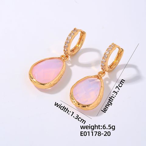 1 Pair Simple Style Water Droplets Plating Inlay Copper Crystal Glass Zircon Drop Earrings