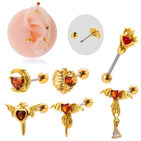 1 Piece Ear Cartilage Rings & Studs Vintage Style Bat 316 Stainless Steel  Copper Plating Inlay Zircon