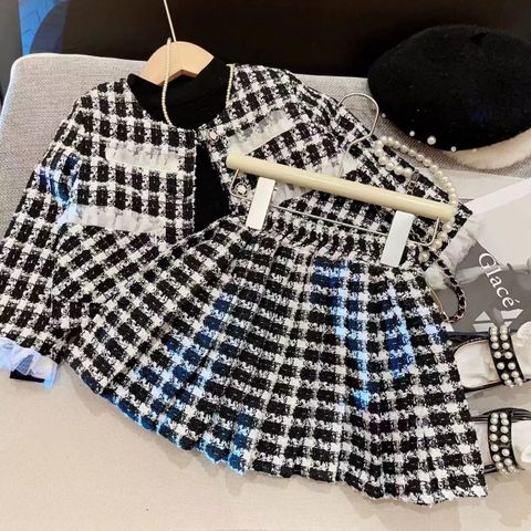 Casual Plaid Cotton Girls Clothing Sets