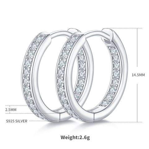 1 Pair Simple Style Shiny Circle GRA Certificate Inlay Sterling Silver Moissanite Rhodium Plated Earrings