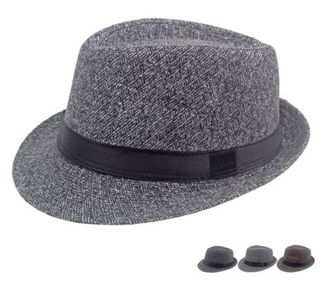 Men's Retro British Style Solid Color Wide Eaves Fedora Hat