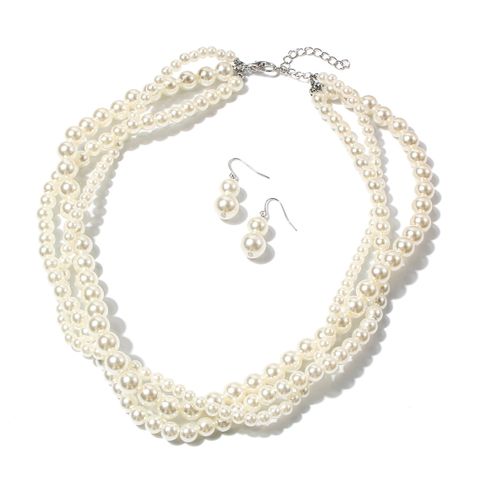 Elegant Luxurious Solid Color Imitation Pearl Beaded Women's Earrings Necklace