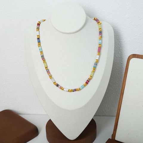 Elegant Simple Style Colorful Natural Stone Titanium Steel 18k Gold Plated Necklace In Bulk