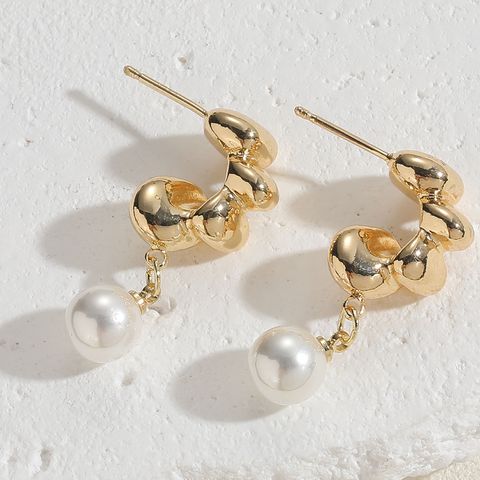 1 Pair Sweet Commute Solid Color Plating Inlay Brass Artificial Pearls Agate 14k Gold Plated Drop Earrings
