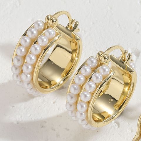 1 Pair Simple Style Water Droplets Water Drop Inlay Brass Artificial Pearls 14k Gold Plated White Gold Plated Drop Earrings