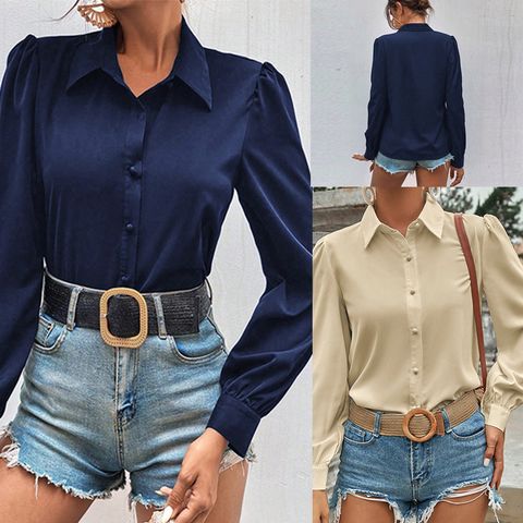 Women's Blouse Long Sleeve Blouses Button Casual Elegant Simple Style Solid Color
