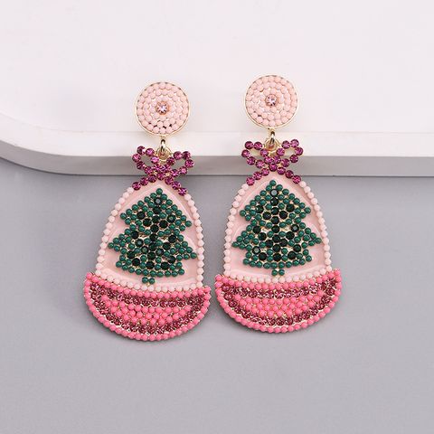 1 Piece Nordic Style Christmas Sweet Christmas Hat Christmas Tree Bow Knot Enamel Inlay Alloy Resin Silver Plated Drop Earrings