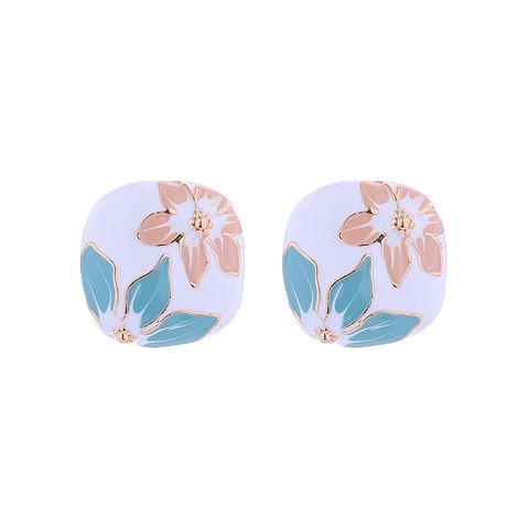 1 Pair Elegant Luxurious Oval Flower Enamel Alloy Ear Studs