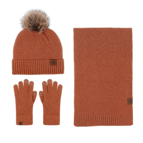 Women's Elegant Solid Color Wool Blend Scarf Hat Gloves 1 Set