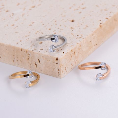Simple Style Commute Geometric Stainless Steel Plating Inlay Zircon 18k Gold Plated Rose Gold Plated Rings