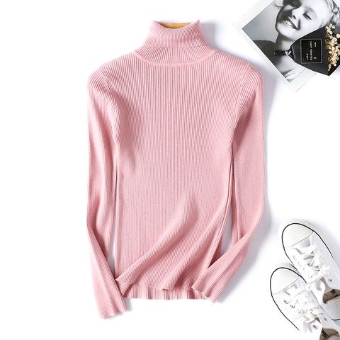 Women's Knitwear Long Sleeve Sweaters & Cardigans Rib-knit Simple Style Solid Color