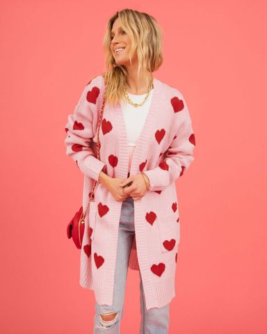 Women's Cardigan Long Sleeve Sweaters & Cardigans Jacquard Streetwear Heart Shape