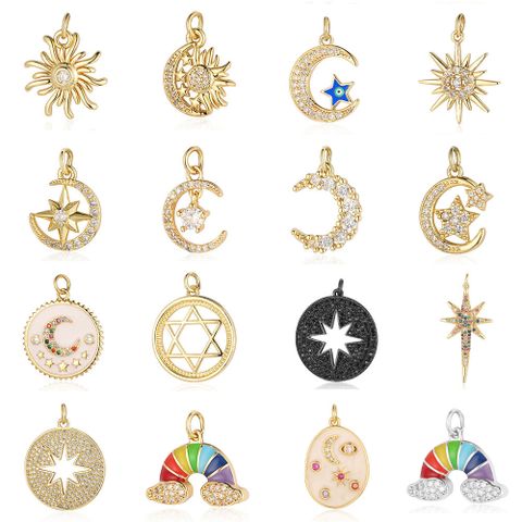 Luxurious Sun Rainbow Star Copper Plating Inlay Zircon 18k Gold Plated Charms Jewelry Accessories
