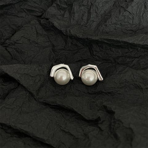 1 Pair Simple Style Geometric Solid Color Plating Imitation Pearl Ear Studs