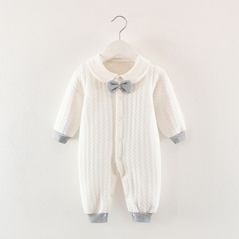 Casual Solid Color Bow Knot Cotton Baby Rompers