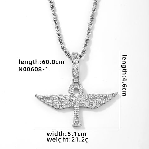 Hip-hop Retro Geometric Cross Wings Stainless Steel Copper Plating Chain Inlay Zircon Pendant Necklace
