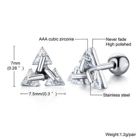1 Pair Vintage Style Triangle Plating Inlay 304 Stainless Steel Zircon Ear Studs