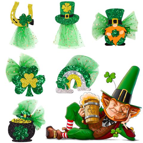 St. Patrick Cartoon Style Cute Exaggerated Four Leaf Clover Gauze Masquerade Party Festival Hairpin