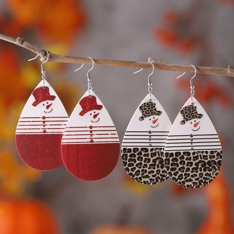 1 Pair Casual Classic Style Water Droplets Snowman Pu Leather Drop Earrings