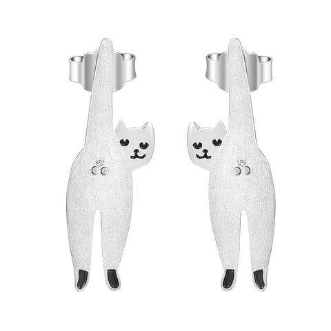 1 Pair Vintage Style Cat Plating Inlay Sterling Silver Zircon Ear Studs