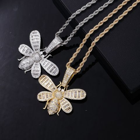 Hip-Hop Funny Insect Stainless Steel Copper Plating Inlay Zircon K Gold Plated Rhodium Plated Unisex Necklace Pendant