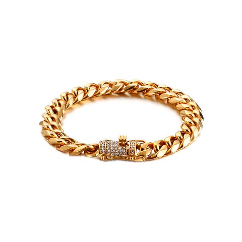 Hip-Hop Retro Geometric Solid Color Stainless Steel Plating Chain 18K Gold Plated Men's Bracelets