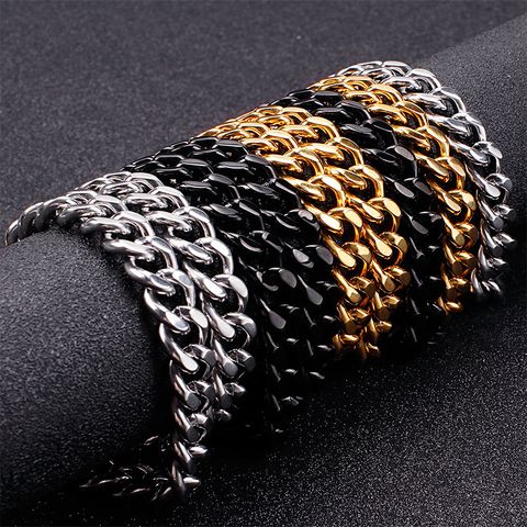 Hip-Hop Retro Solid Color Titanium Steel Plating Chain 18K Gold Plated Men's Bracelets