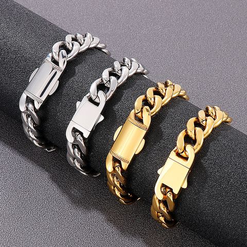 Titanium Steel 18K Gold Plated Hip-Hop Retro Chain Solid Color Bracelets Necklace