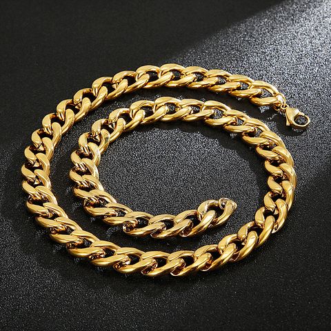 Hip-Hop Retro Solid Color Titanium Steel Chain 18K Gold Plated Men's Bracelets Necklace