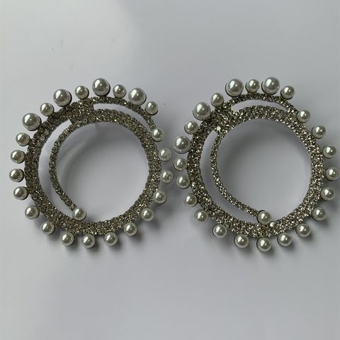 1 Pair Vintage Style Circle Plating Inlay Alloy Artificial Pearls Rhinestones Silver Plated Hoop Earrings