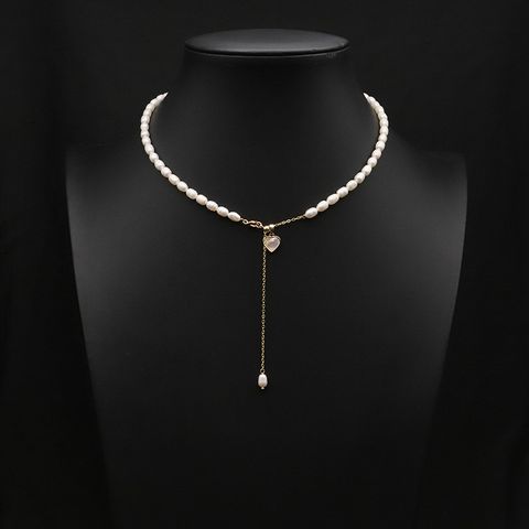 Einfacher Stil Klassischer Stil Herzform Süßwasserperle Überzug 18 Karat Vergoldet Halskette