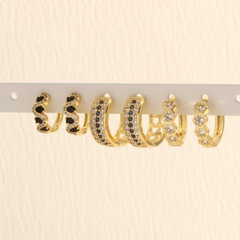 1 Pair Simple Style Circle Plating Inlay Copper Zircon 18k Gold Plated Hoop Earrings