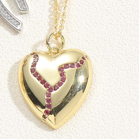 Simple Style Heart Shape Bow Knot Copper Plating Chain Inlay Zircon 14k Gold Plated White Gold Plated Pendant Necklace
