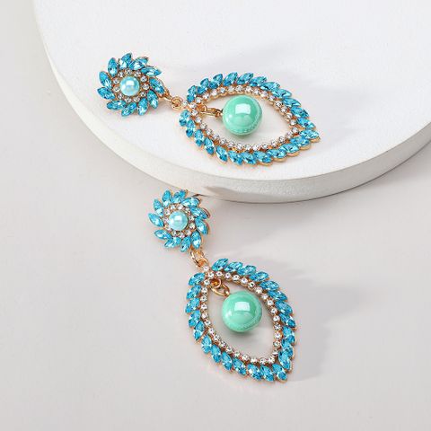 1 Pair Elegant Ethnic Style Color Block Inlay Zinc Alloy Rhinestones Dangling Earrings