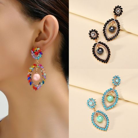 1 Pair Elegant Ethnic Style Color Block Inlay Zinc Alloy Rhinestones Dangling Earrings