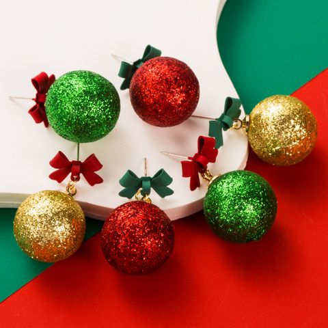 1 Paar Weihnachten Strassenmode Ball Bogenknoten Legierung Tropfenohrringe