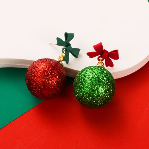 1 Pair Christmas Streetwear Ball Bow Knot Alloy Drop Earrings