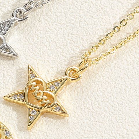 IG Style Simple Style Letter Star Heart Shape Copper Hollow Out Inlay Zircon Pendant Necklace 1 Piece