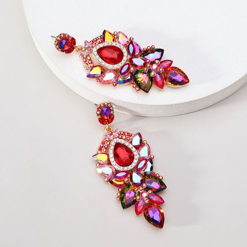 1 Pair Shiny Color Block Inlay Zinc Alloy Glass Dangling Earrings