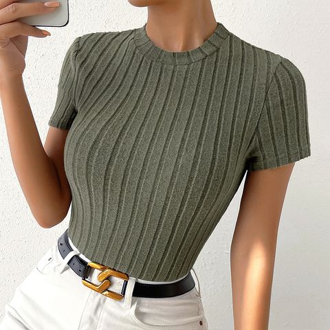 Women's T-shirt Short Sleeve T-shirts Jacquard Casual Elegant Simple Style Solid Color