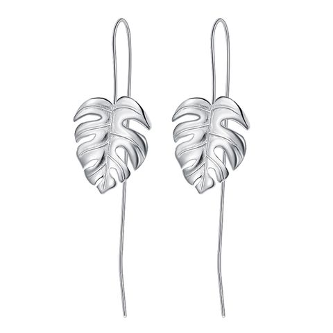 1 Pair Vintage Style Leaves Solid Color Plating Sterling Silver Ear Studs