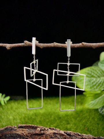 1 Pair Vintage Style Square Solid Color Plating Sterling Silver Drop Earrings