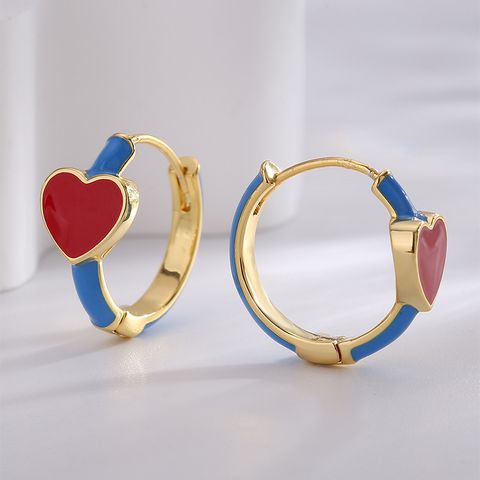 1 Pair Y2k Vintage Style Heart Shape Enamel Epoxy Plating Copper 18k Gold Plated Hoop Earrings