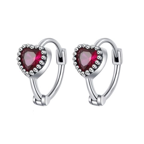 1 Pair Simple Style Heart Shape Plating Inlay Sterling Silver Zircon Silver Plated Hoop Earrings