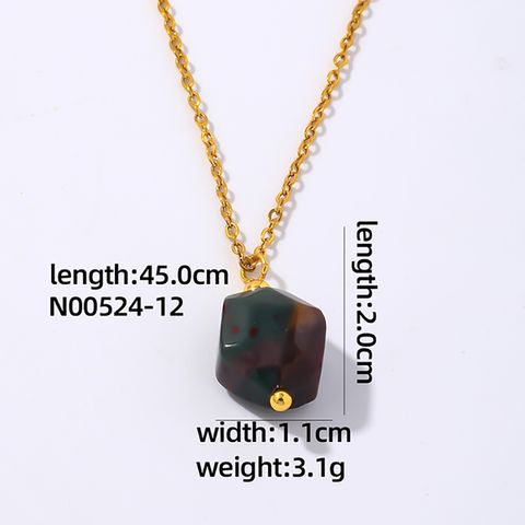 Wholesale Simple Style Geometric Rhombus 304 Stainless Steel Natural Stone Plating Chain Pendant Necklace
