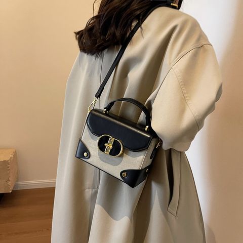 Women's  Pu Leather Color Block Vintage Style Classic Style Streetwear Sewing Thread Metal Button Square Flip Cover Handbag Square Bag Box Bag