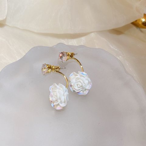 1 Pair Sweet Tassel Flower Butterfly Inlay Imitation Pearl Alloy Rhinestones Drop Earrings